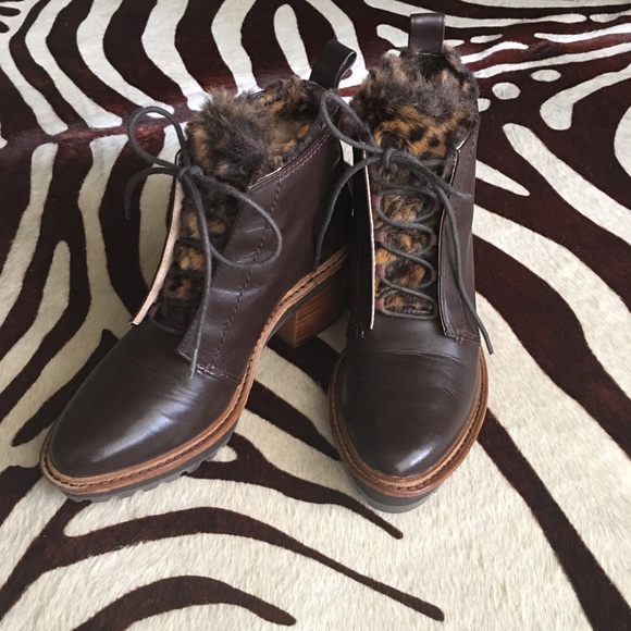 Anthro Kelsi Dagger Brown Leopard Fur Hiking Boot - Picture 2 of 8
